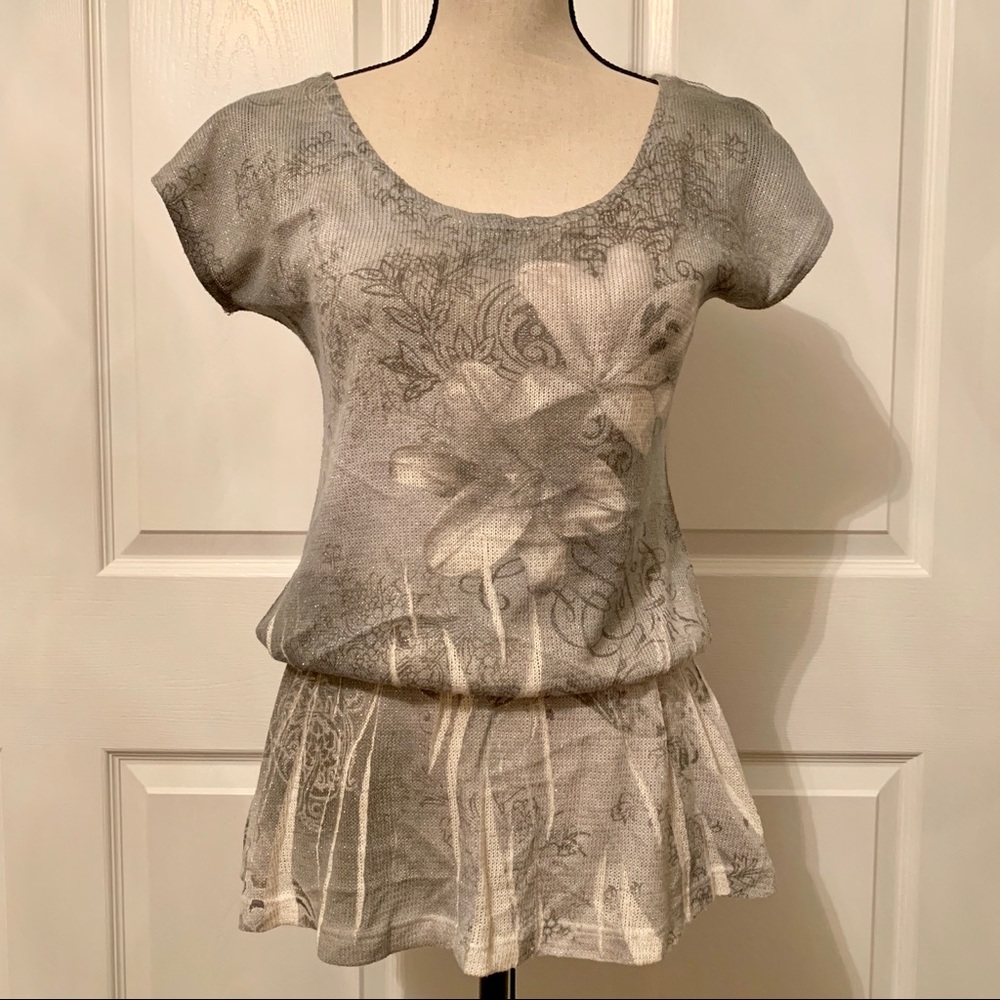 Papaya Peplum Knit Short Sleeve Top Medium